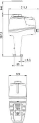 Technisches Diagramm eines TA-Stellantriebs von IMI Hydronic Engineering, anschaulich dargestellt mit Maßen und Anschlussdetails für präzise Installationen.